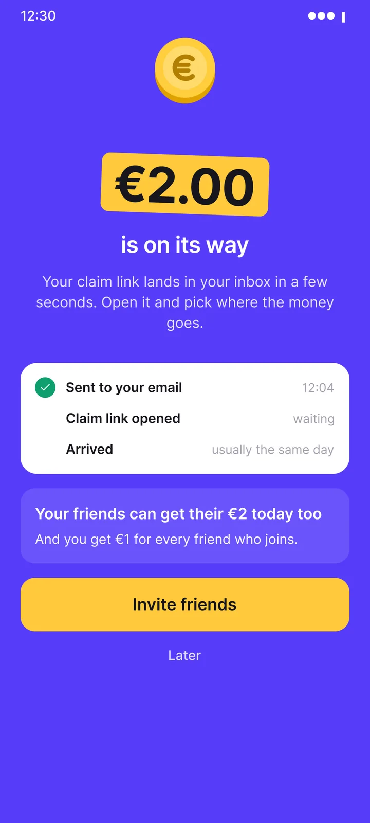 Monedero de Textly: 2,00 € van de camino, con el enlace de cobro enviado por correo electrónico.